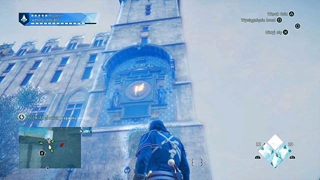 Pierwszą odpowiedź znajdziesz na zegarze na ścianie Pałacu Sprawiedliwości - Zadania poboczne | Palais de Justice - mapa w AC Unity - Assassins Creed: Unity - poradnik do gry