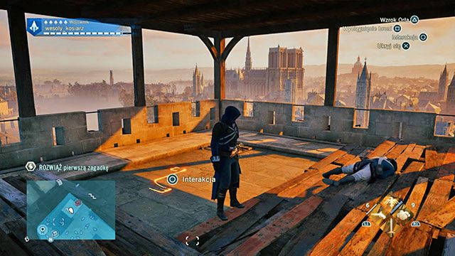 Pierwsza odpowiedź znajduje się w wieży Grand Chatelet - Zadania poboczne | Hotel de Ville - mapa w AC Unity - Assassins Creed: Unity - poradnik do gry