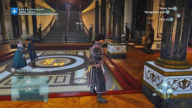 Druga odpowiedź znajduje się w Pałacu Luksemburskim, na parterze w północnej części budowli, na podłodze przed dużymi schodami prowadzącymi na górę - Paryskie Opowieści | Faubourg Saint-Germain - mapa w AC Unity - Assassins Creed: Unity - poradnik do gry