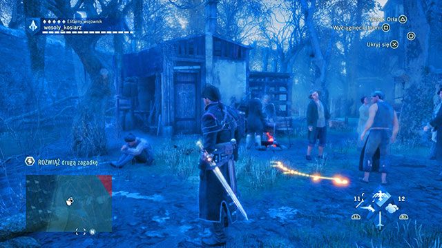 Pierwszą odpowiedź znajdziesz na ziemi obok małego domku i ogniska - Zadania poboczne | Saint-Marcel - mapa w AC Unity - Assassins Creed: Unity - poradnik do gry