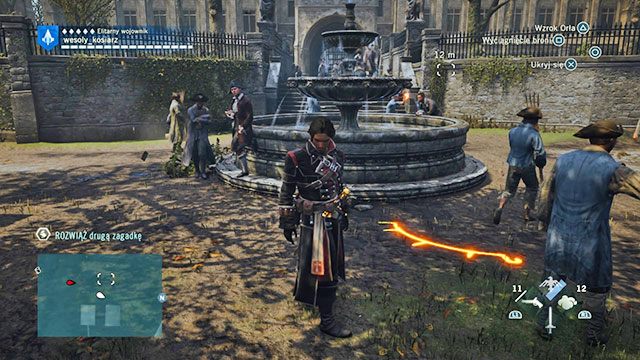 Drugą odpowiedź znajdziesz obok fontanny w ogrodach pałacu - Zadania poboczne | Saint-Marcel - mapa w AC Unity - Assassins Creed: Unity - poradnik do gry