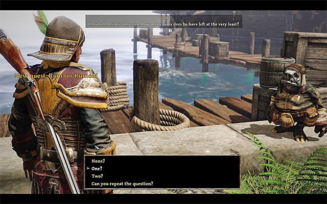 Prawidłowa odpowiedź to One (Jeden) - Rum for Rumold (Rum dla Rumolda) | Poboczne zadania - Taranis | Risen 3 - Risen 3: Władcy Tytanów - poradnik do gry
