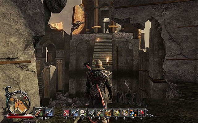 Po znalezieniu się w ruinach zlokalizuj schody prowadzące na górne poziomy - Re-Forge Caladors Coronation Sword (Wykuj ponownie miecz koronacyjny) | Zadania związane z broniami (Weapons) - Risen 3: Władcy Tytanów - poradnik do gry