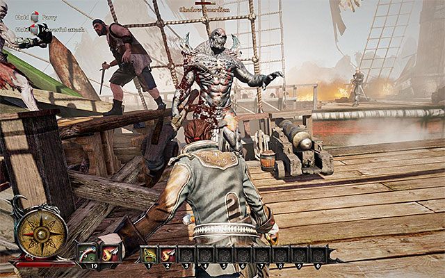 Uskokuj na boki i pomagaj sobie rumem po odniesieniu większych obrażeń - Prolog | Główne zadania - Wybrzeże Krabów (Crab Coast) | Risen 3 Władcy Tytanów - Risen 3: Władcy Tytanów - poradnik do gry