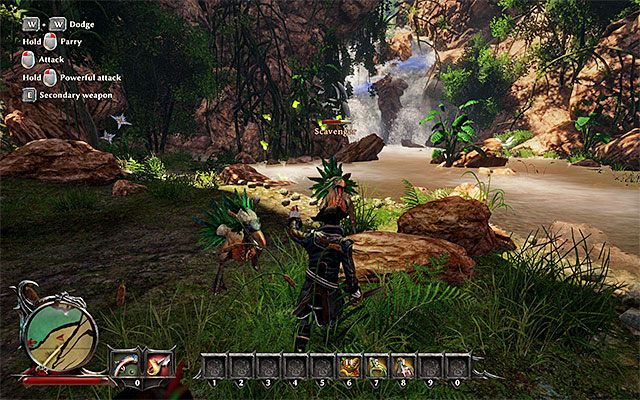 Polegaj na unikach żeby nie otrzymywać obrażeń w starciach z padlinożercami - Hunting for Treasure (Polowanie na skarb) | Główne zadania - Wybrzeże Krabów (Crab Coast) - Risen 3: Władcy Tytanów - poradnik do gry