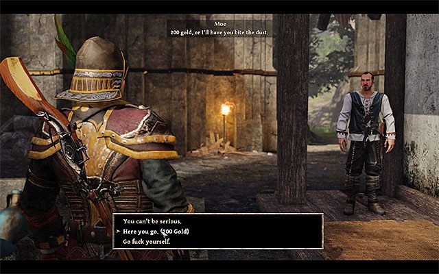 Możesz podarować Moeowi złoto lub doprowadzić do konfrontacji - Road Toll (Opłata za przejście) | Poboczne zadania - Calador | Risen 3 - Risen 3: Władcy Tytanów - poradnik do gry