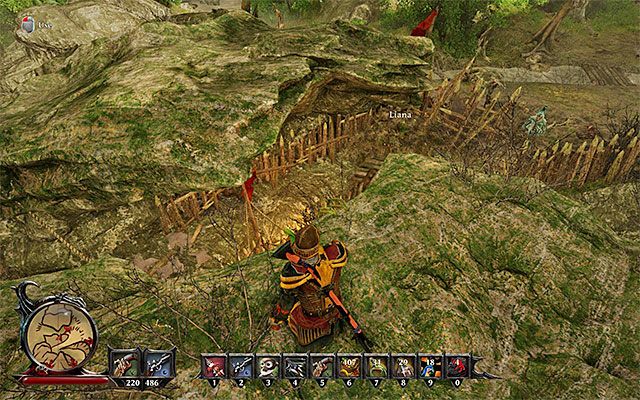 Do miejsca składowania drugiego artefaktu (punkt 2e na mapie) radzę zbliżyć się od południowej strony - Goblin Invasion (Inwazja goblinów) | Poboczne zadania - Wyspa Złodziei (Isle of Thieves) - Risen 3: Władcy Tytanów - poradnik do gry