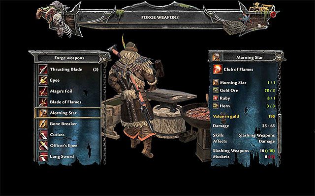 Okno tworzenia broni białej - Crafting w Risen 3 Władcy Tytanów | Opis mechanik rozgrywki - Risen 3: Władcy Tytanów - poradnik do gry