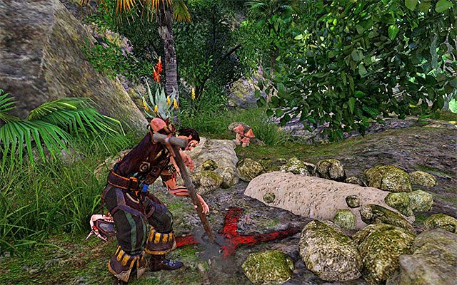 Miejsce ukrycia skarbu rozpoznasz po dużym znaku X wymalowanym na ziemi i pokazane ono zostało na powyższym obrazku - The Lost Treasure (Zaginiony skarb) | Poboczne zadania - Kila | Risen 3 - Risen 3: Władcy Tytanów - poradnik do gry