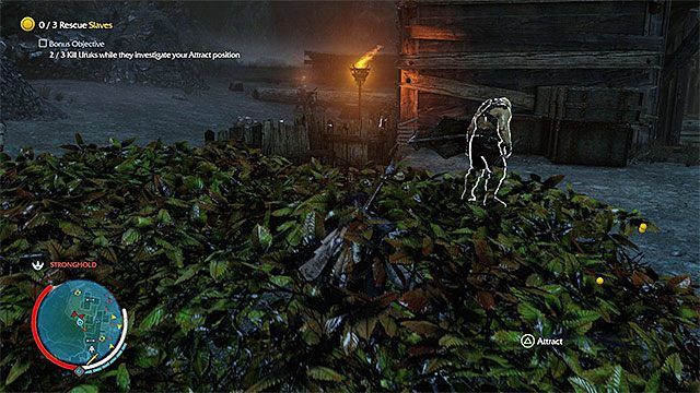 Opcja gwizdania jest najbardziej bezpieczna w połączeniu z chowaniem się w krzakach - Hold Your Tongue (Trzymaj język za zębami) | Misje ratowania ludzi - Śródziemie: Cień Mordoru - poradnik do gry