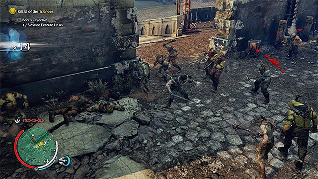 Staraj się atakować tylko te orki, które są powiązane z rozgrywanym zadaniem - Cutting the Lines - Przecinanie linii (miecz) | Misje związane z broniami - Śródziemie: Cień Mordoru - poradnik do gry