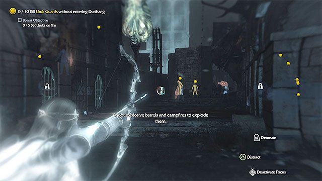 Po tym jak misja ta rozpocznie się skup się najpierw na zaliczeniu jej pobocznego celu - Shadow Under Siege - Oblężony cień (łuk) | Misje związane z broniami - Śródziemie: Cień Mordoru - poradnik do gry