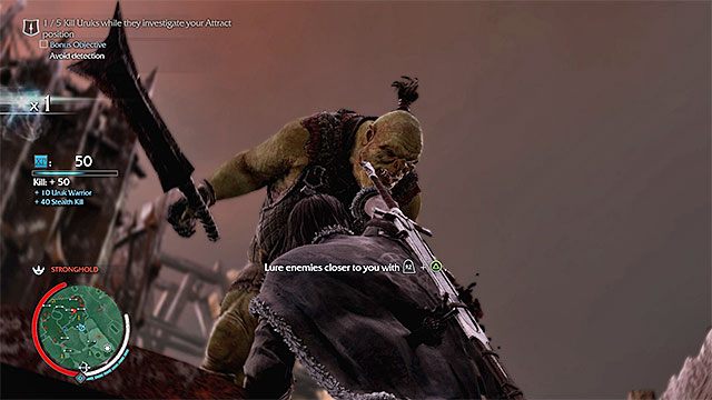 Odwracaj uwagę orków po schowaniu się w krzakach czy podczas zwisania przy krawędzi - Deathly Whisper - Śmiertelny szept (sztylet) | Misje związane z broniami - Śródziemie: Cień Mordoru - poradnik do gry