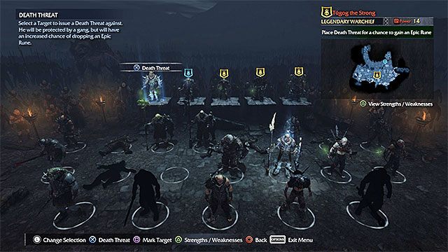 Wodza możesz wzmocnić m.in. dzięki wysłaniu mu pogróżki (Death Threat) - Dodatkowa misja - Brand the Warchiefs (Napiętnuj wodzów) | Główne misje - Śródziemie: Cień Mordoru - poradnik do gry