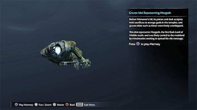 Po dodaniu artefaktu do swojego inwentarza zlokalizuj pokazany na powyższym obrazku interaktywny punkt i doprowadź do odtworzenia wspomnienia - Lista artefaktów - Udun | Sekrety - Artefakty w Środziemie Cień Mordoru - Śródziemie: Cień Mordoru - poradnik do gry