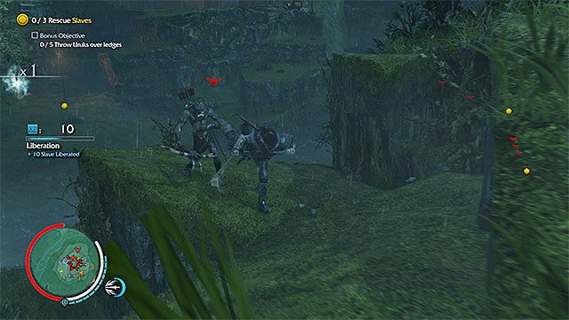 Rozglądaj się przy krawędzi górnej półki za okazjami do zrzucania orków - Last Hope (Ostatnia nadzieja) | Misje ratowania ludzi w Środziemie Cień Mordoru - Śródziemie: Cień Mordoru - poradnik do gry