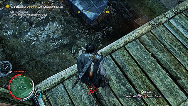 Wyszukuj pojedynczych orków, na których można bezpiecznie zeskoczyć - Shadow and Steel - Cień i stal (sztylet) | Misje związane z broniami - Śródziemie: Cień Mordoru - poradnik do gry