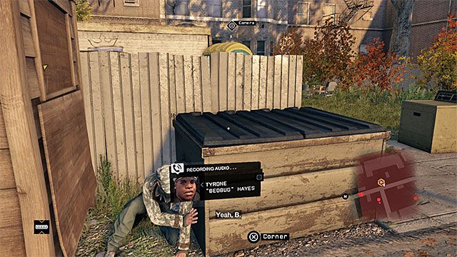 Obejdź pierwszy budynek od prawej strony i zachowaj czujność po znalezieniu się w pobliżu osoby w kamizelce kuloodporonej i hełmie - Misja 8 (Not a Job for Tyrone) | Główne misje - Akt II | Solucja Watch Dogs - Watch Dogs 1 - poradnik do gry
