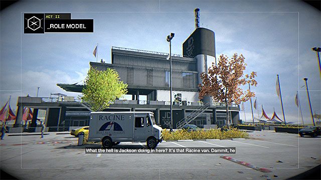 Zastrzeżona strefa to duży pojedynczy budynek i część przylegającego do niego parkingu - Misja 13 (Role Model) | Główne misje - Akt II | Solucja Watch Dogs - Watch Dogs 1 - poradnik do gry