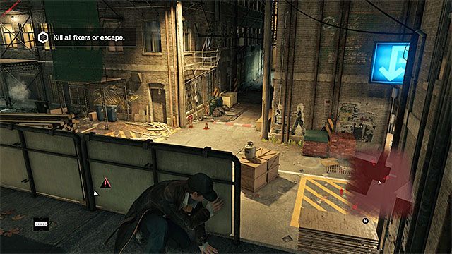 Jeśli nie chcesz lub nie możesz skorzystać z zaciemnienia to proponuję zeskoczyć na pokazany na powyższym obrazku niższy balkonik - Misja 6 (Thanks for the Tip) | Główne misje - Akt I | Solucja Watch Dogs - Watch Dogs 1 - poradnik do gry