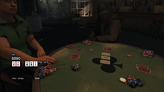 Przykładowe wygrane rozdanie ze słabymi kartami wygrane przy użyciu blefu - Poker i szachy | Zajęcia (minigry i wyzwania) w Watch Dogs - Watch Dogs 1 - poradnik do gry