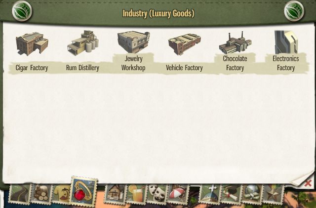 W tej kategorii, utworzonej trochę na wyrost, są kolejne budynki przemysłowe, jednak te produkują towary luksusowe, jak cygara, rum czy samochody - 5. Budynki w Tropico 5 - Tropico 5 w 10 prostych krokach