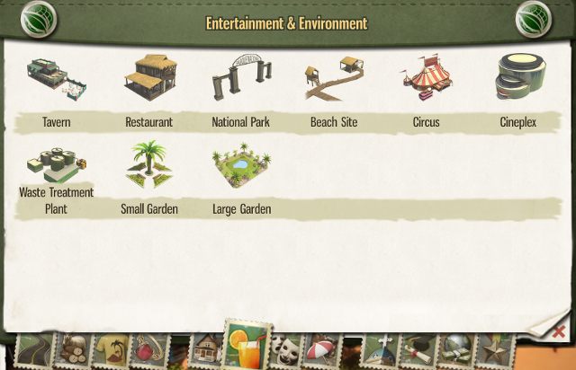 W tej kategorii umieszczono podstawowe budynki rozrywkowe i, nie wiedzieć czemu, Zakład przetwórstwa odpadów - 5. Budynki w Tropico 5 - Tropico 5 w 10 prostych krokach