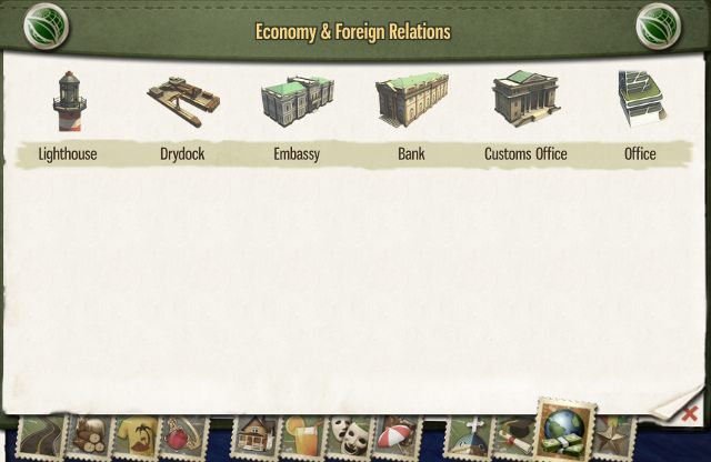 W tej kategorii jest zbiór budynków typu ekonomicznego - Latarnia morska zwiększa ilość dostępnych szlaków handlowych, Suchy dok zwiększa szybkość i ilość statków handlowych natomiast Biuro celne zwiększa ceny za towary importowe i eksportowe - 5. Budynki w Tropico 5 - Tropico 5 w 10 prostych krokach