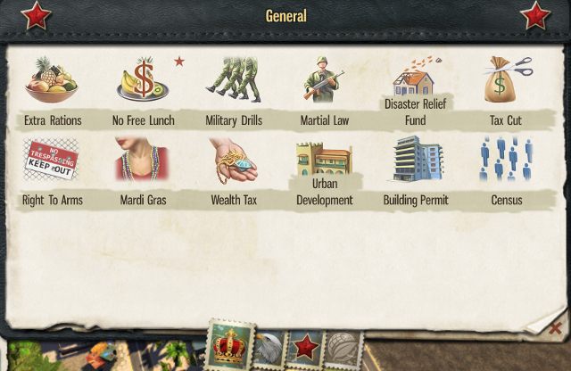 Dekrety z tej kategorii pozwolą ci utrzymać w ryzach społeczeństwo oraz nieco zarobić - 8. Dekrety w Tropico 5 - Tropico 5 w 10 prostych krokach