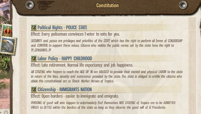 Dodatkowe trzy artykuły: Prawa polityczne, Prawo pracy i Obywatelstwo - 10. Konstytucja w Tropico 5 - Tropico 5 w 10 prostych krokach
