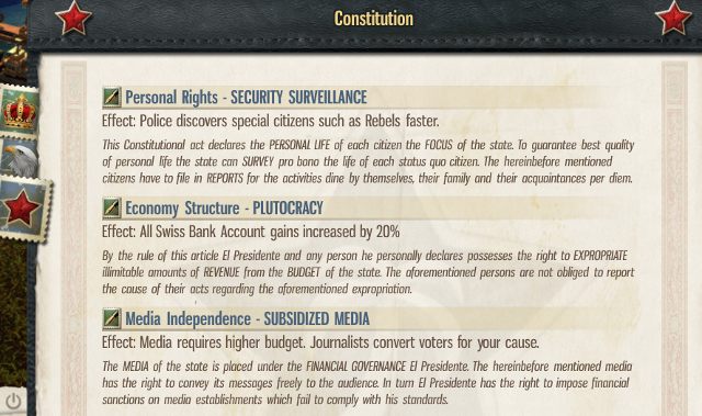 Era zimnej wojny przynosi kolejne trzy artykuły: Prawa obywatelskie, Strukturę ekonomii i Wolność mediów - 10. Konstytucja w Tropico 5 - Tropico 5 w 10 prostych krokach