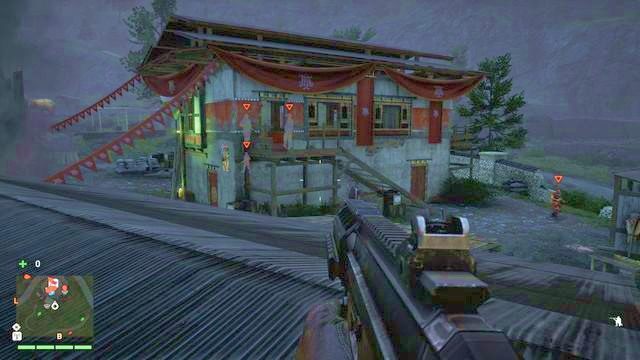 Z dachu budynku będziesz miał dobry widok, uważaj jednak, aby wychodzący na niego przeciwnik nie zauważył Cię. - Tarasy Kyra Tea | Strażnice - Jeden alarm | Far Cry 4 - Far Cry 4 - poradnik do gry