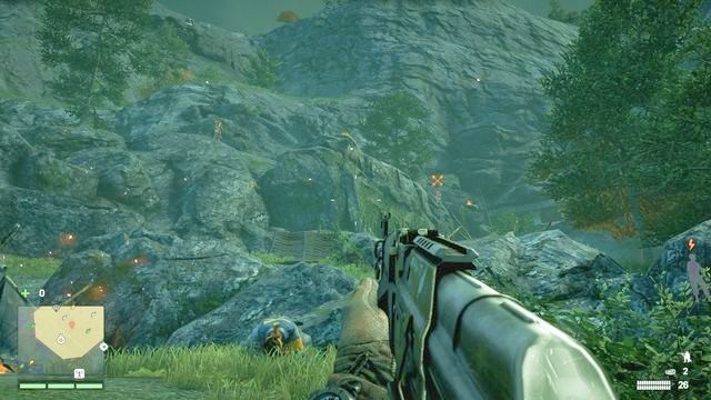 Obejdź obóz z lewej strony i w pierwszej kolejności wyeliminuj łowców znajdujących się na skałach powyżej. - Głos buntu (wybór Sabala) | Zadania główne w Far Cry 4 - Far Cry 4 - poradnik do gry