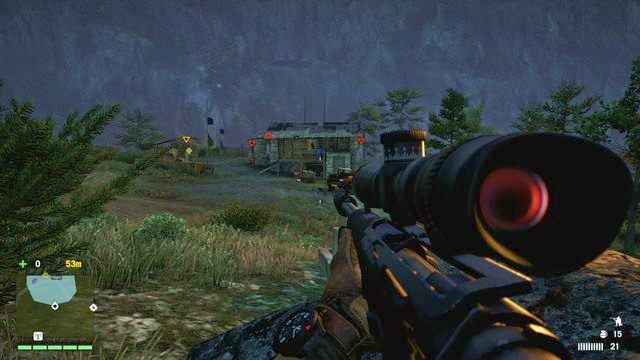Za pomocą karabinu snajperskiego sprawnie wyeliminujesz przeciwników przed kryjówką. Również podczas jej opuszczania. - Ostatnia pokuta | Misje poboczne - Longinus | Far Cry 4 - Far Cry 4 - poradnik do gry