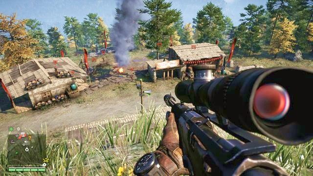 Z dobrej pozycji snajperskiej wrogowie nie mają żadnych szans - spokojnie i bezlitośnie możesz ich wyeliminować. - Hodowla psów Gwardii Królewskiej | Strażnice - Dwa alarmy | Far Cry 4 - Far Cry 4 - poradnik do gry