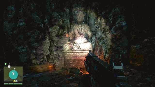Maska znajduje się w środku niewielkiej jaskini, zawieszona na prawej ręce posągu - Południowy i centralny Kyrat | Maski Yalunga | Far Cry 4 - Far Cry 4 - poradnik do gry
