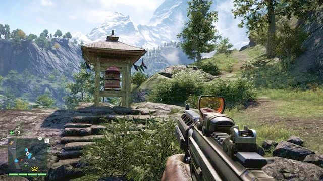 Mając pasmo skał po swojej prawej stronie, młynek będziesz mógł zauważyć po lewej, tuż przy ścieżce - Południowy i centralny Kyrat | Młynki Mani | Far Cry 4 - Far Cry 4 - poradnik do gry