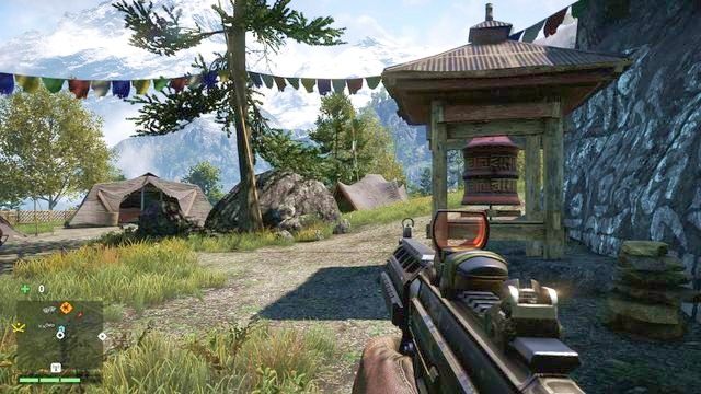 Mając za sobą namioty młynek znajdziesz przy skałach, po lewej stronie - Południowy i centralny Kyrat | Młynki Mani | Far Cry 4 - Far Cry 4 - poradnik do gry