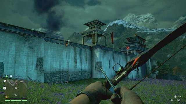 Przy użyciu kotwiczki dostań się na mur i od razu zlikwiduj pierwszego snajpera. - Varshakot | Fortece | Far Cry 4 - Far Cry 4 - poradnik do gry