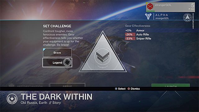 Przed rozpoczęciem misji fabularnej możesz wybrać jej poziom trudności - Główny wątek fabularny (Story) | Rodzaje misji w Destiny - Destiny - poradnik do gry