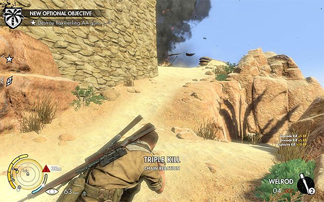 Granat to idealny sposób na zniszczenie działka przeciwlotniczego - Przedostanie się do starego miasta | Misja 5 - Siwa Oasis - Sniper Elite III: Afrika - poradnik do gry