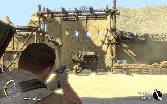 Wysadź ciężarówkę, zabijając w ten sposób oficera - Zidentyfikowanie i śledzenie wrogiego oficera | Misja 5 - Siwa Oasis - Sniper Elite III: Afrika - poradnik do gry