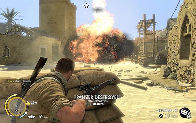 Użycie dynamitu to najlepsza metoda na pozbycie się wrogiej maszyny - Zniszczenie czołgu | Misja 5 - Siwa Oasis | Sniper Elite III Afrika - Sniper Elite III: Afrika - poradnik do gry