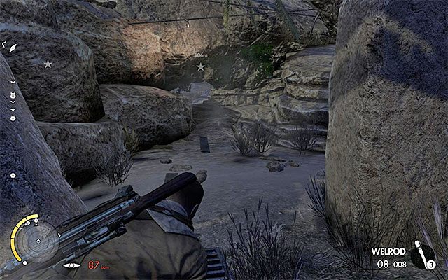 Wąskie przejście wymagające położenia się na ziemi - Wyeliminowanie drugiego wrogiego oficera | Misja 2 - Gaberoun - Sniper Elite III: Afrika - poradnik do gry