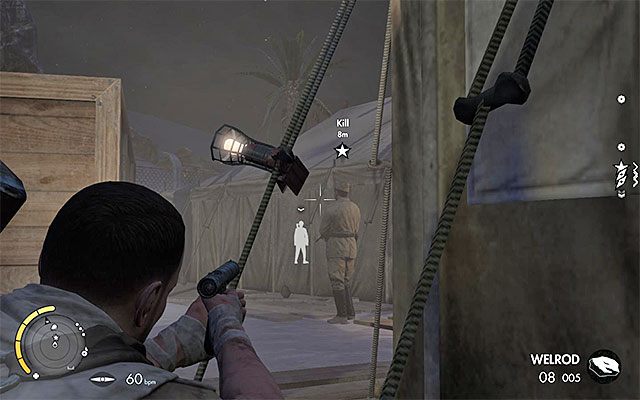 Oficera najlepiej jest zastrzelić gdy znajdzie się na tyłach namiotu - Wyeliminowanie drugiego wrogiego oficera | Misja 2 - Gaberoun - Sniper Elite III: Afrika - poradnik do gry