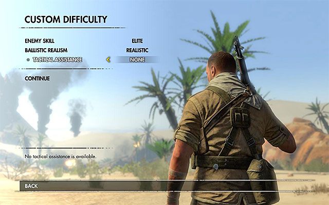 Ekran dodatkowych ustawień poziomu trudności - Wybór poziomu trudności | Porady w Sniper Elite III Afrika - Sniper Elite III: Afrika - poradnik do gry