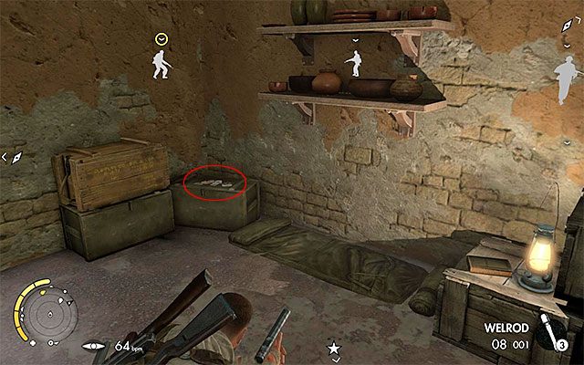 Do chatki możesz od razu się przekraść lub dopiero po zabezpieczeniu okolicy - Karty kolekcjonerskie | Sekrety - Misja 6 | Sniper Elite III Afrika - Sniper Elite III: Afrika - poradnik do gry