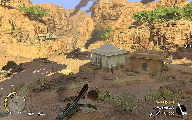 Wzgórze daje dobry podgląd na obszar wokół pierwszej wyrzutni - Zniszczenie pierwszej wyrzutni rakietowej | Misja 6 - Kasserine Pass - Sniper Elite III: Afrika - poradnik do gry