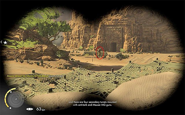 Tuż po tym jak wyjdziesz ze świątyni schowaj się za najbliższą zasłoną - Dotarcie do ciała Brauera | Misja 6 - Kasserine Pass | Sniper Elite III Afrika - Sniper Elite III: Afrika - poradnik do gry