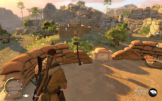 Górne ścieżki oraz gniazdo snajperskie zapewnią ci lepsze pole widzenia - Zniszczenie pierwszej artylerii | Misja 3 - Halfaya Pass - Sniper Elite III: Afrika - poradnik do gry